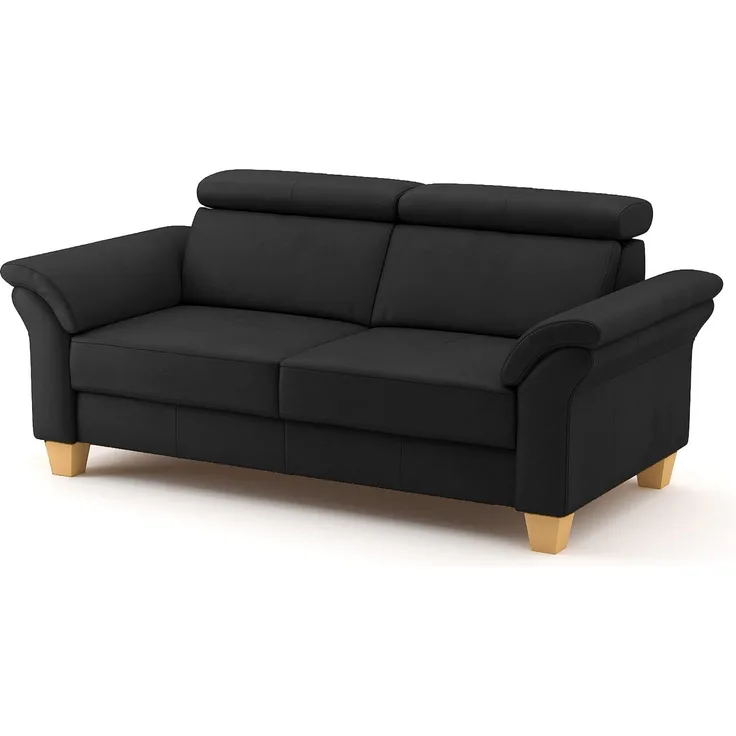 CAVADORE Echtleder 3er-Sofa Ammerland / Landhaus-Sofa mit Federkern + Kopfteilverstellung / 186 x 84 x 93 / Leder Schwarz