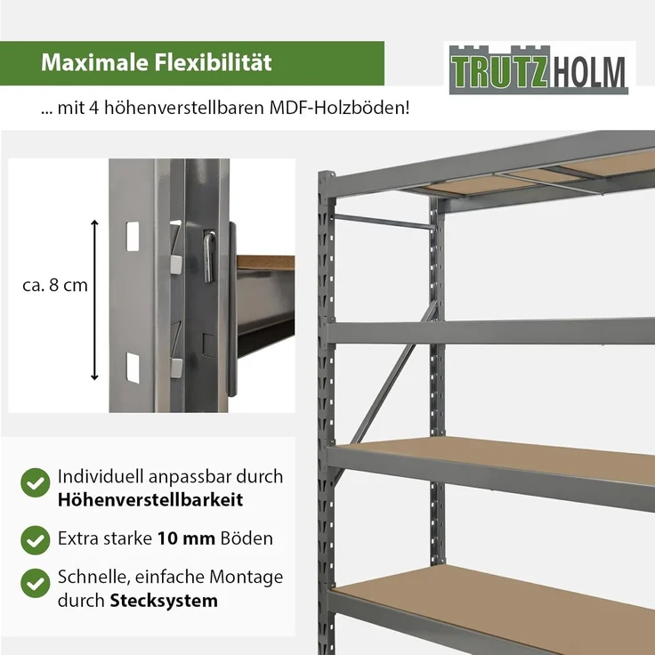 Schwerlastregal Emil 180x190x60 cm 3200 kg aus Stahl Stecksystem 4 Fachböden Pickregal Lagerregal – Bild 4