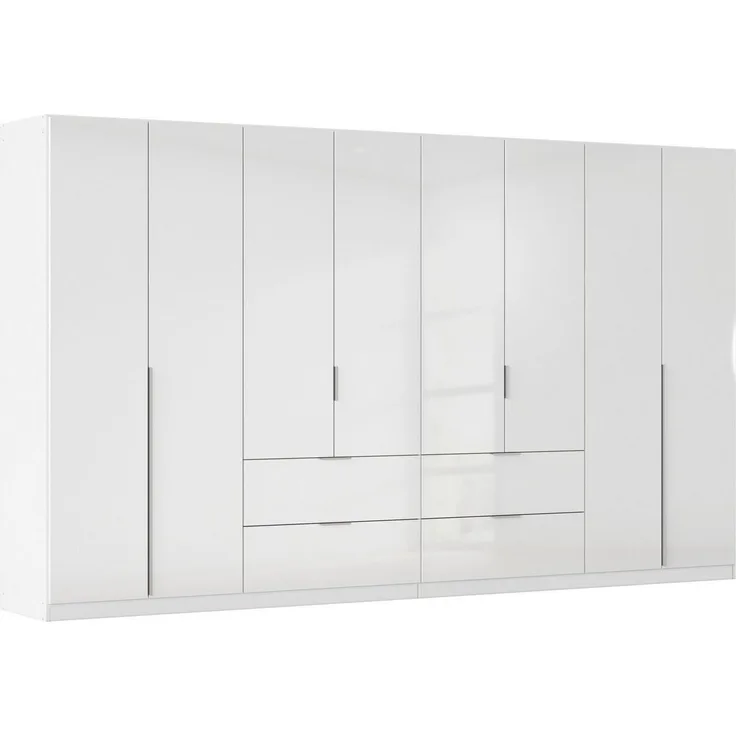 OTTO home Kleiderschrank Schrank Garderobe Schlafzimmerschrank Ankleide Mietswohnung AGORDO (Breite 360 cm Höhe 210/229 cm, mit 4 Schubladen) Hochglanz Weiß, Griffe aus Metall Alufarben MADE IN GERMANY