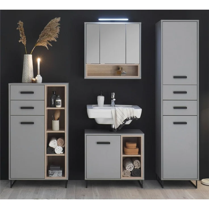 moebel-dich-auf Badmöbel-Set TOURS, (Set 1, Hochschrank, Spiegelschrank, Waschbeckenunterschrank, Highboard) – Bild 4