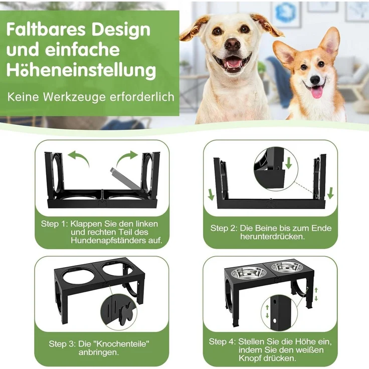 LuxusKollektion 'XBEN' erhöhter Hundenapf 5-stufig verstellbar, Edelstahl silber / schwarz – Bild 5