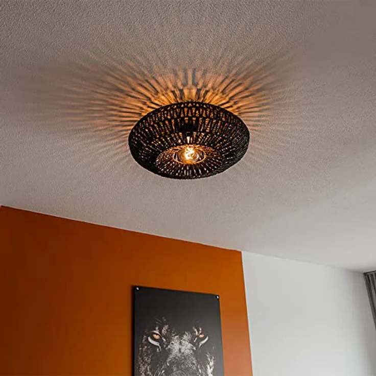 Qazqa Lina Retro Deckenleuchte, Dimmbar, 50cm Rund, Schwarz, E27 Fassung für Flur, Wohnzimmer und Schlafzimmer – Bild 2