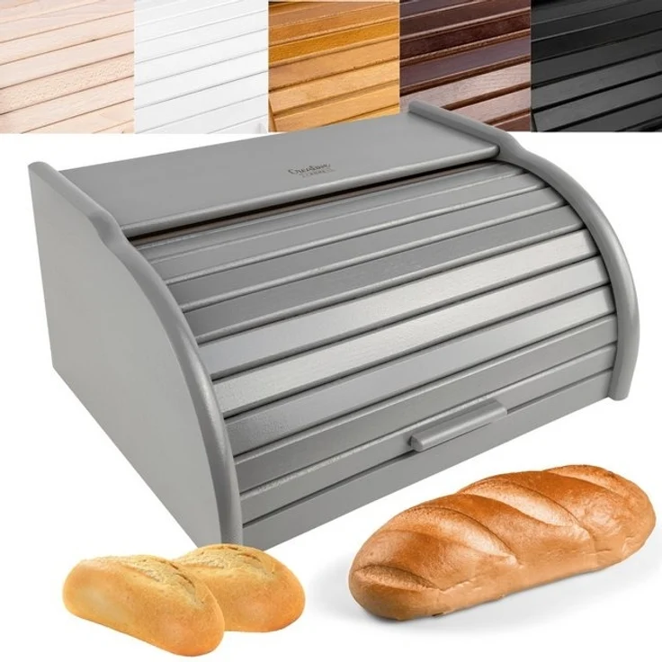 Creative Home Brotkasten Holz 38 x 28,5 x 17,5 cm Brotkiste mit Rolldeckel Brotbox – Bild 4