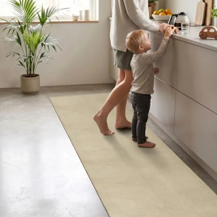 ANRO Badematte AquaComfort Mikrofaser Schlingen-Badläufer, 60x100 cm, beige, rutschhemmend, schnelltrocknend, zuschneidbar, Fußbodenheizung geeignet – Bild 2