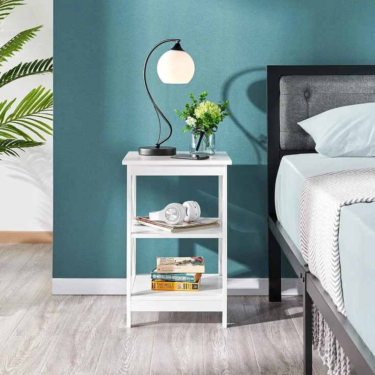 Yaheetech Beistelltisch 3 Ebenen Nachttisch Nachtschrank mit X-förmiger Tischbeine Sofatisch Couchtisch für Schlafzimmer und Wohnzimmer, 40 x 40 x 61 cm, Weiß – Bild 6