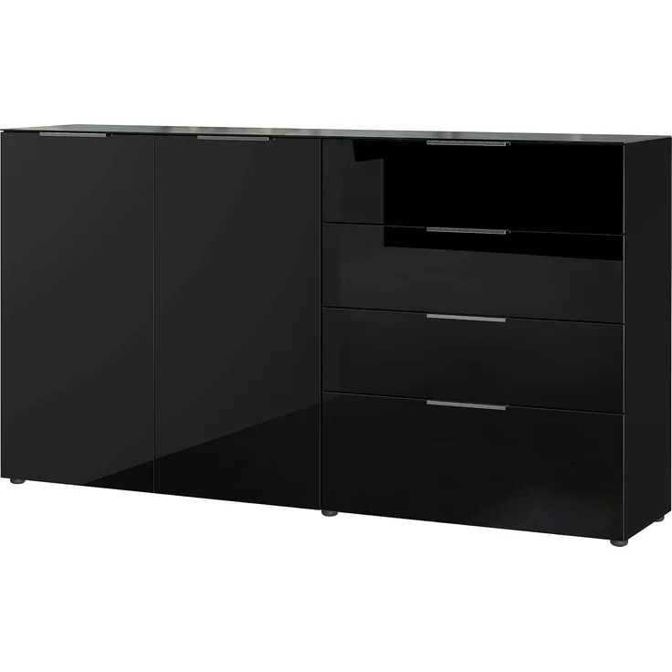 Germania Sideboard 3698-83 GW-Oakland, in Schwarz, mit Glasauflage, 184 x 102 x 42 cm (BxHxT)