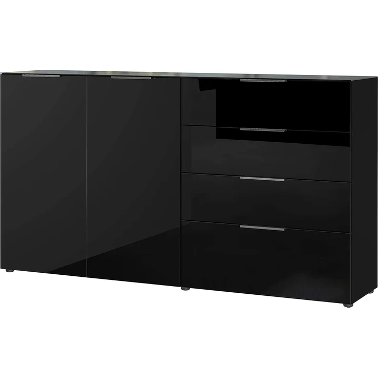 Germania Sideboard 3698-83 GW-Oakland, in Schwarz, mit Glasauflage, 184 x 102 x 42 cm (BxHxT)