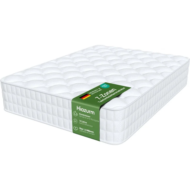 Taschenfederkernmatratze Matratze, 7 Zone Federkernmatratze Matratzen mit Spannbettlaken, Hiazurm, 22 cm hoch, (Atmungsaktiv, Rückenentlastung, Orthopädisch, Matratze 90x200 cm), Matratze 90x200 für Kinder und Erwachsene – Bild 1