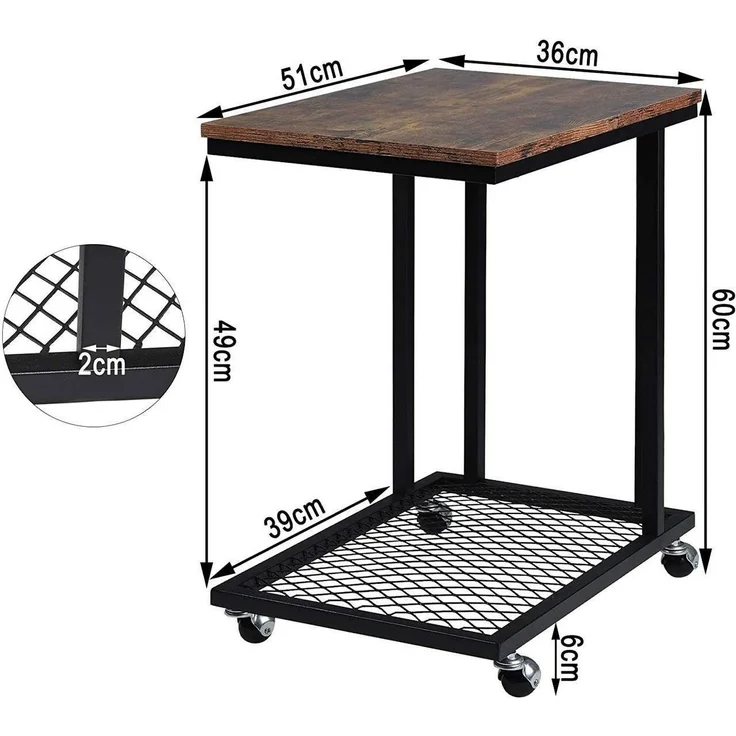 Woltu Couchtisch, Beistelltisch mit Rollen aus MDF Metall Industriedesign – Bild 2