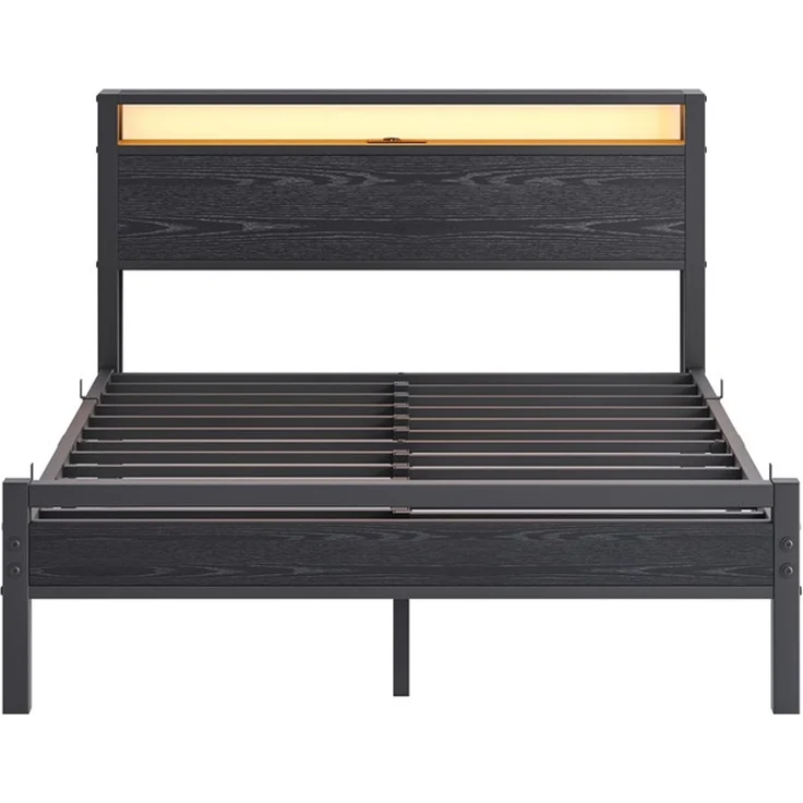 Homerecommend Metallbett 140x200 cm, Doppelbett und Jugendbett, mit LED-Beleuchtung, Steckdose und 2 USB-Anschlüssen, Vintage Schwarz – Bild 8