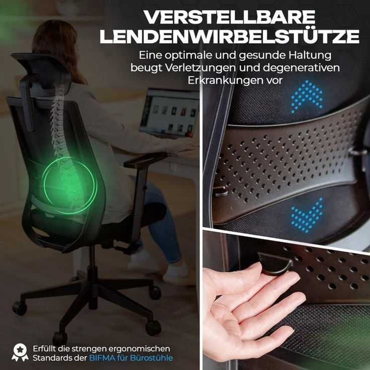 VALKENSTOL M2 Kopf-/Armstütze - Bürostuhl Ergonomisch Testsieger - 5 Jahre Garantie - Schreibtischstuhl mit Netzrücken - Computerstuhl – Bild 6