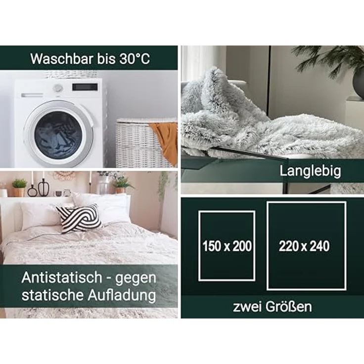 Zollner Kuscheldecke, Grau, 150x200 cm, mit Felloptik, Oeko-Tex® Standard 100, waschbar bis 30°C – Bild 4