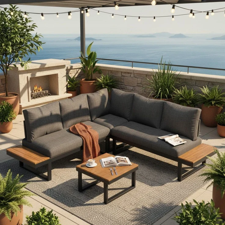 Merax Gartenlounge-Set, 5-Sitzer Gartenmöbel mit 5-Winkel-verstellbare Lehne, Grau+Schwarz – Bild 2