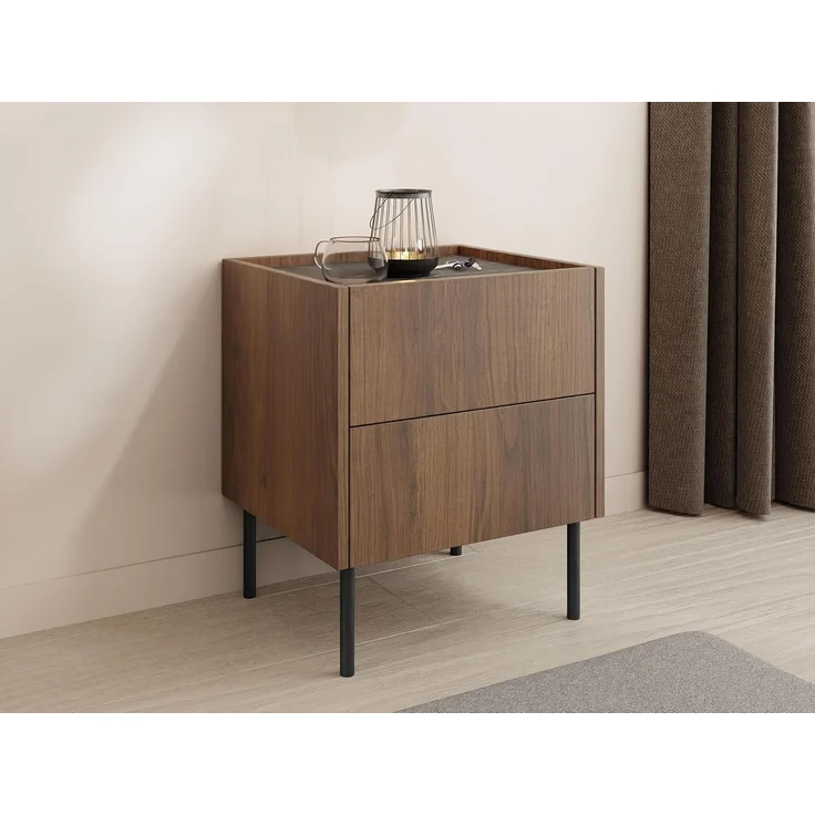 Nachttisch Tewos S40 S2 (Farbe: Nuss Warmia / Nuss Warmia + Marmor Schwarz) – Bild 2