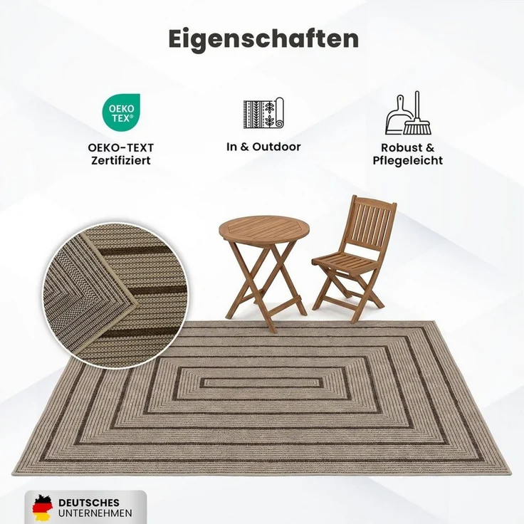 Vimoda Outdoorteppich Ventura, wetterfest robust kurzflor teppich Balkon Terrasse Küche, Rechteckig, Höhe: 5 mm, In- & Outdoor geometrisches Design Teppich waschbar in Grün Beige Grau – Bild 4