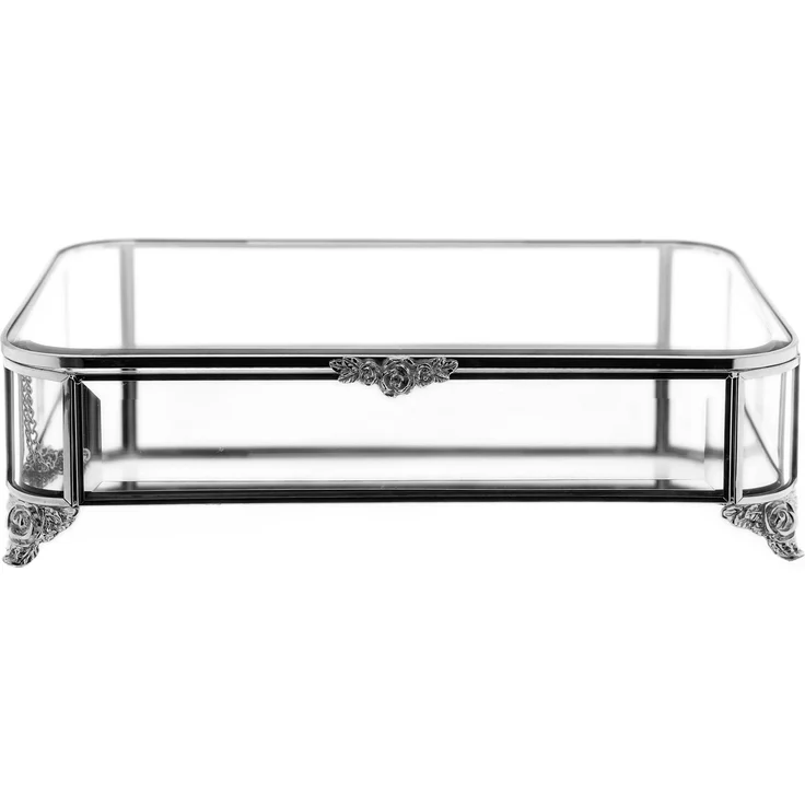 Schmuck- und Dekobox mit Deckel & Spiegelboden, 20 x 30 x 8 cm - Silber – Bild 3