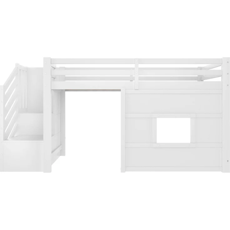 Hochbett mit Lattenrost und LED-Beleuchtung, 90x200 cm, Treppe mit Regal, Kinderbett mit Rausfallschutz, Spielbett, Kiefer – Bild 9