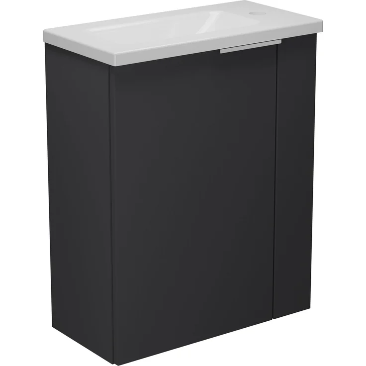 BADEDU UMEA Gäste WC Waschtisch Set 50 cm breit, Anthrazit, Waschbecken Gussmarmor Weiß – Bild 1