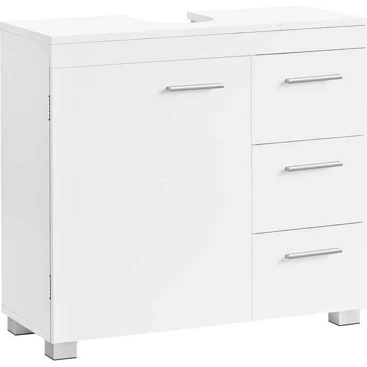 Vasagle Waschbeckenunterschrank, Badezimmerschrank mit 3 großen Schubladen, Badschrank, 2 Fächer hinter der Tür, Badezimmer-Unterschrank mit Füßen, 30 x 70 x 64 cm, weiß BBK503W10