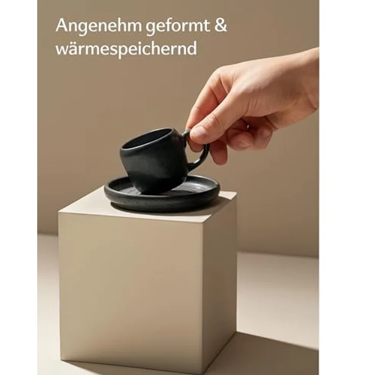 Cosumy Espressotasse 4er Espressotassen Set mit Untertassen Weiß – 90 ml Keramik Espresso, 4-tlg, Steingut, Handglasiert, Spülmaschinenfest & Mikrowellengeeignet, 4er Set – Bild 4