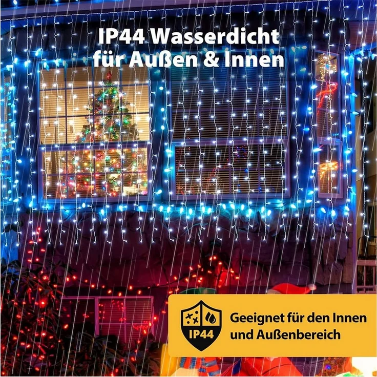 Salcar LED-Lichterkette LED Lichtvorhang Weihnachten Lichterkette 8 Beleuchtungsmodi, Timer und Memory-Funktion, Spritzwassergeschützt, 3 x 3m Kaltweiß – Bild 4