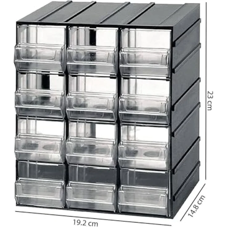 Dmora - Tienen 2 Türen Mehrzweckschrank, Kleinteileschrank, Schrank für Werkzeugbehälter, 100 % Made in Italy, 19x15h23 cm, Anthrazit, 12 Schubladen – Bild 3