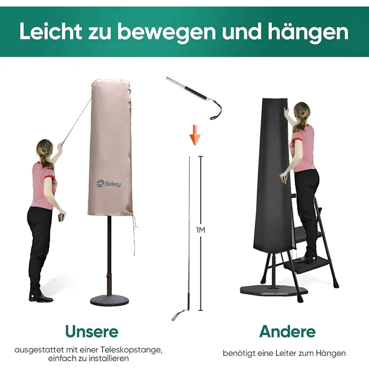 Sekey Schutzhülle für DoppelSonnenschirm, Abdeckhauben für Sonnenschirm,100% Polyester, Taupe - 270x460 CM – Bild 5