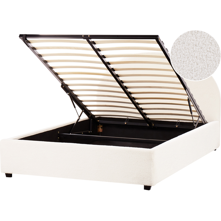 Bett mit Stauraum VAUCLUSE 140 x 200 cm Bouclé Cremeweiß