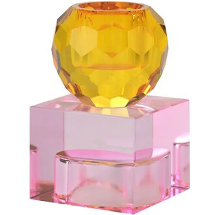 Gift Company Sari Kristallglas Kerzenhalter/Teelichthalter Kugel/Cube orange/hellrosa gs