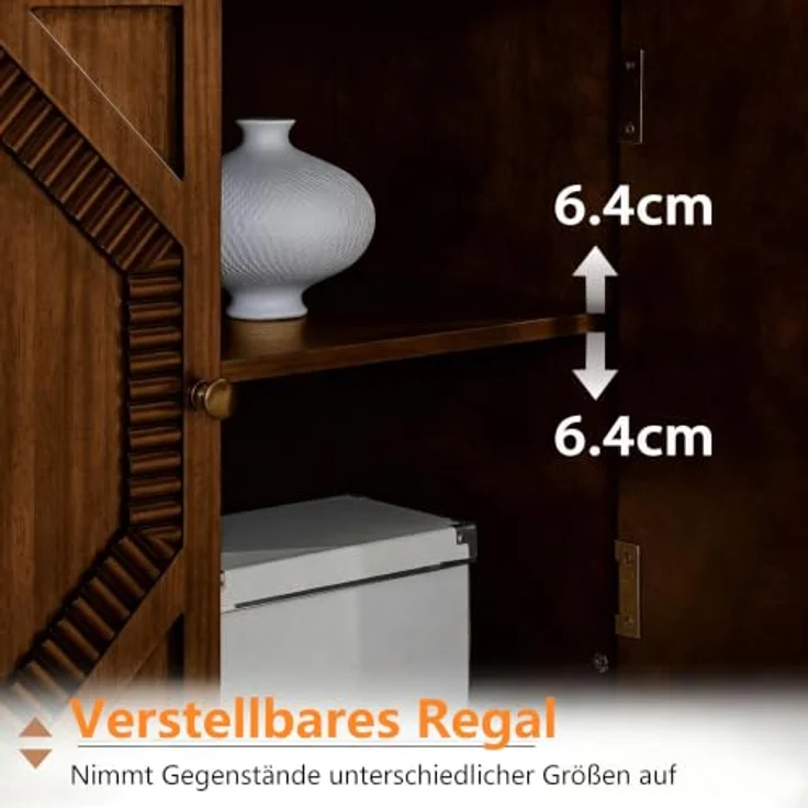 Vectis Sideboard mit Echtholzfurnier, reliefverzierte Doppeltüren & verstellbarem Einlegeboden für Eingang & Esszimmer (Walnussfarbe) – Bild 8