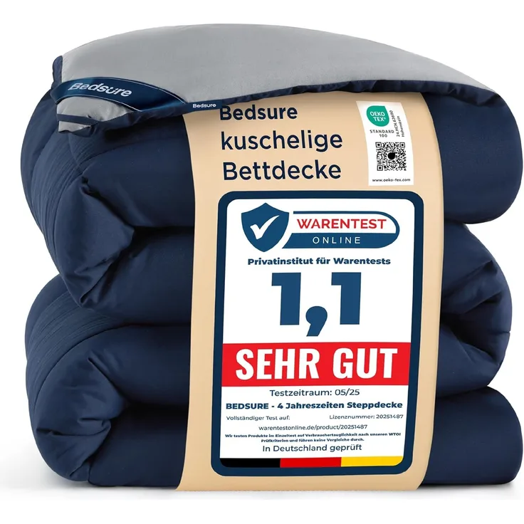 BEDSURE Bettdecke 200x200 Ganzjahresdecke Steppdecke - Bettdecke Ohne Bezug 200x200 cm 300GSM - 4 Jahreszeiten Bettdecken Wende Blau/Grau, Weiche Warm Duvet Schlafdecke für Allergiker