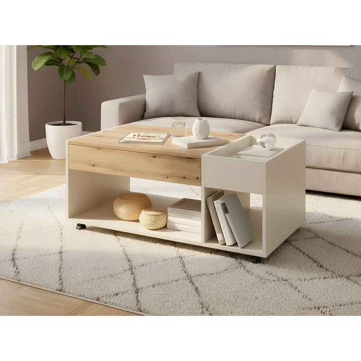 moebel-dich-auf Couchtisch EMILIA (Absetzung Artisan Eiche Dekor, ink. 4 Rollen), Breite 110 cm, Ablagefach in der Tischplatte – Bild 1