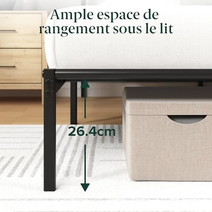 Zinus Elias 140 x 190 cm – Bettgestell aus Metall mit Kopfteil – einfache Montage – Höhe 30 cm – Bett mit Metalllattenhalterung – Stauraum unter dem Bett – modernes Design – Schwarz – Bild 8