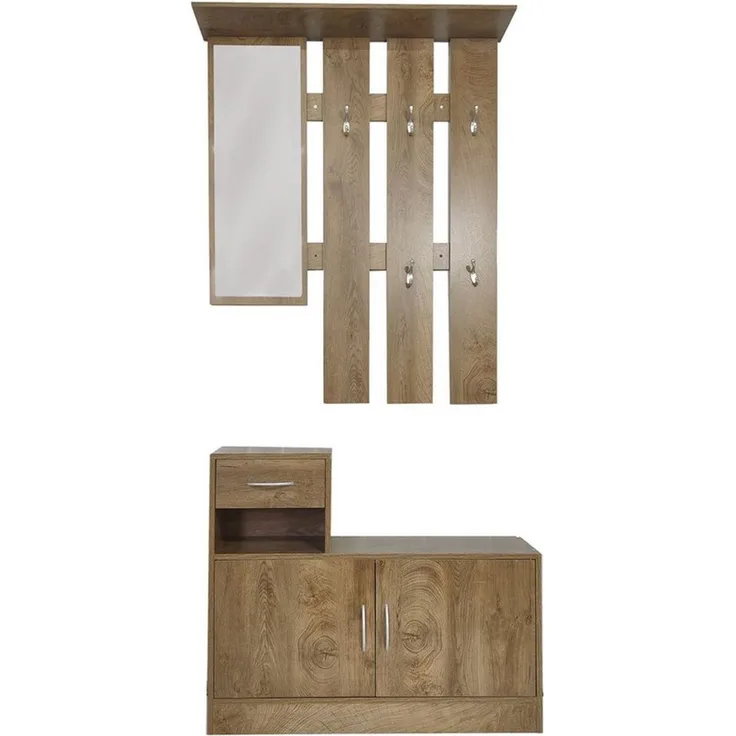 HTI-Line Garderoben-Set Garderobe Thekla, (Set, 1x Garderobenpaneel und 1x Schuhschrank, ohne Dekoration), Garderobenpaneel mit Spiegel, Hutablage und 5 Haken