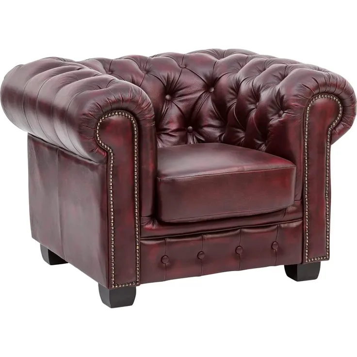 Chesterfield Sessel Echtleder antik rot 100x72x90 cm massivum Serie Chesterfield Ledersessel Clubsessel Wohnzimmer Herrensessel