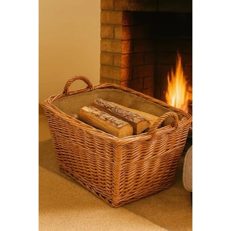 Kobolo Kaminholzkorb Holzkorb eckig gekochte Weide mit Leinenstoff ausgeschlagen – Bild 2