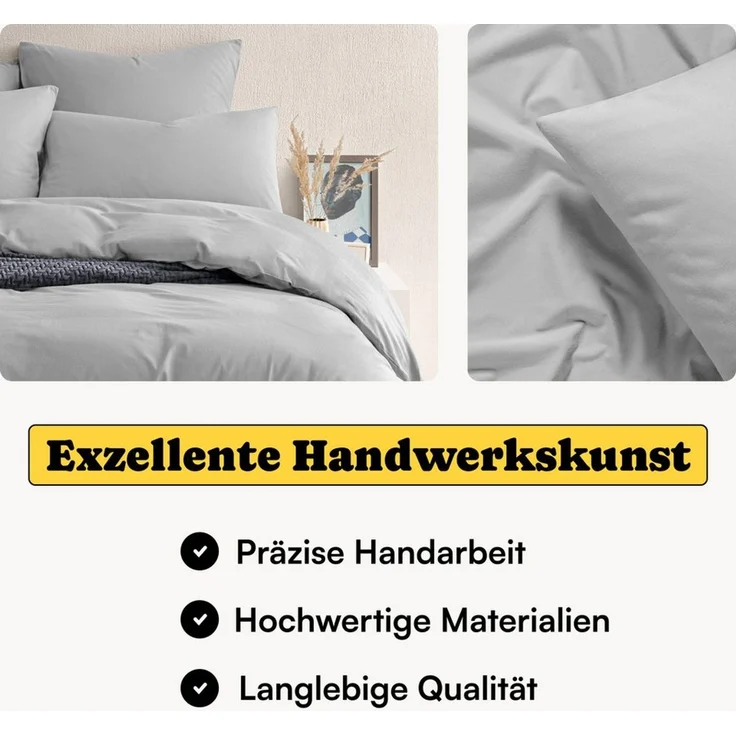 Seralino Kissenbezüge Perkal Kissenbezug (100% Baumwolle) weich angeraut, hautfreundlich, besonders weich & atmungsaktiv, BCI zertifiziert, mit Reißverschluss – Bild 2