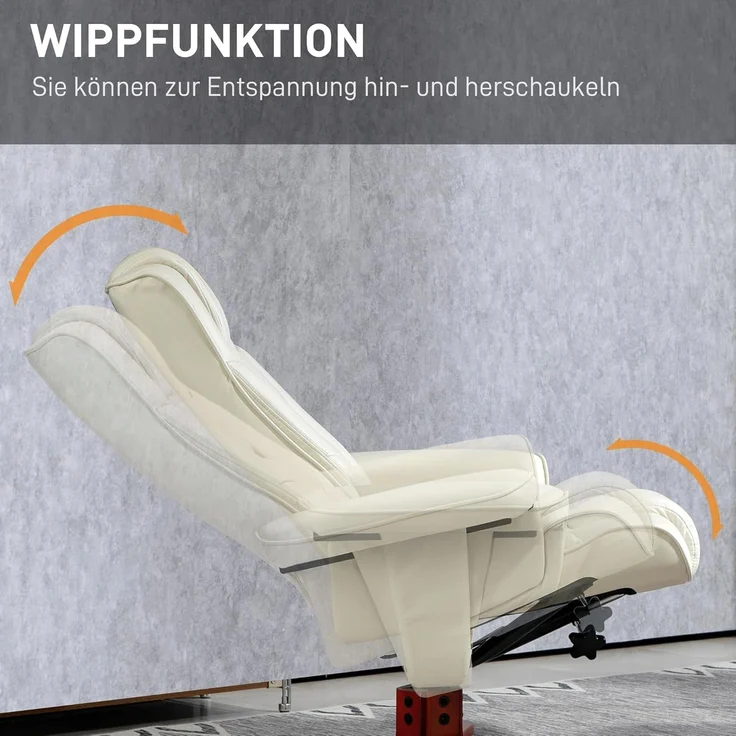HOMCOM Relaxsessel mit Hocker, Liegefunktion, Wippfunktion (Gepolstert Liegesessel, 2-St, TV-Sessel), bis 150 kg, für Wohnzimmer, Kunstleder, Cremeweiß – Bild 5