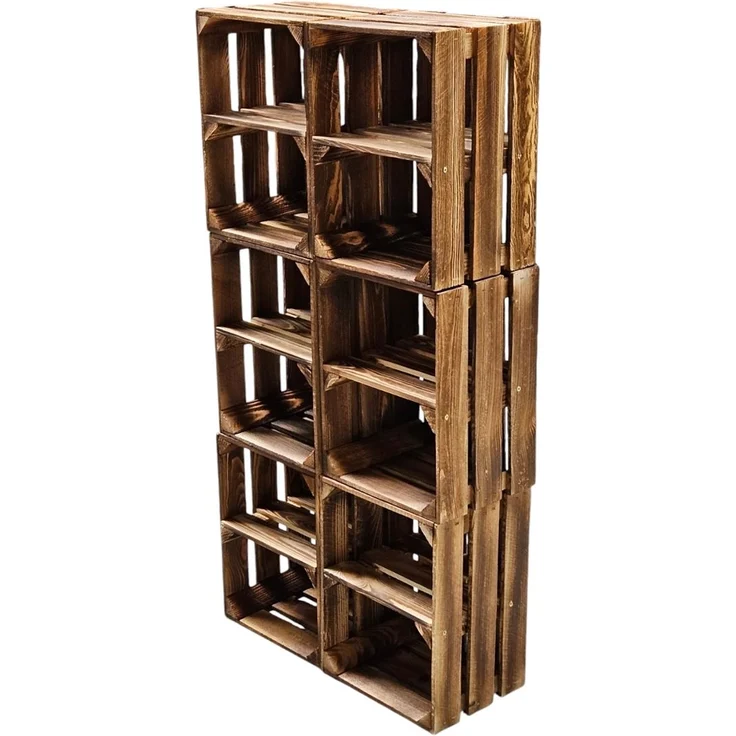 6er Set Holzkisten Weinkisten Obstkiste Klein Geflammt Regal aus Holz 40x30x25cm – Bild 1