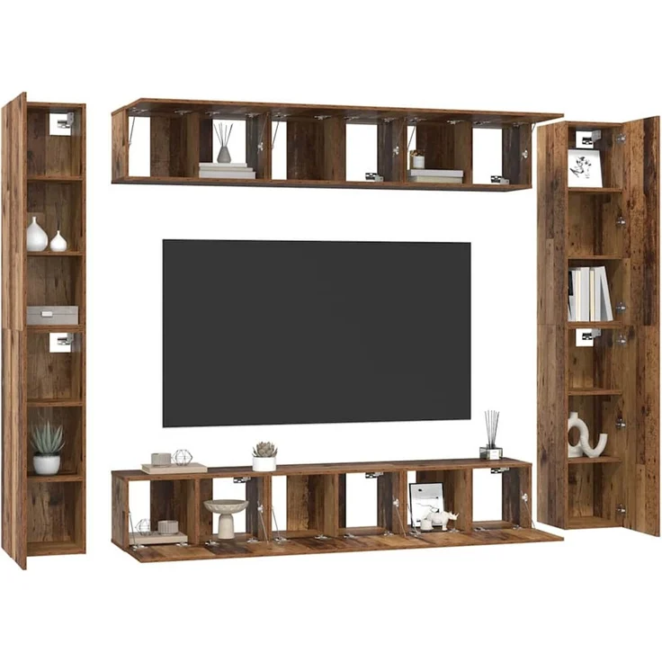 vidaXL TV-Schrankset Wandmontiert 10 pcs Altholz Holzwerkstoff 3393150 – Bild 2