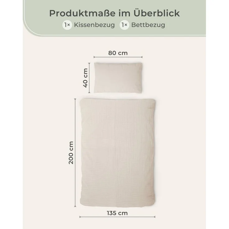 Laynenburg Bettwäsche Musselin aus 100% Baumwolle in 135x200 oder 155x220 cm, atmungsaktiv & bügelfrei – 2 lagig mit Reißverschluss & Haltebändern – Bild 3