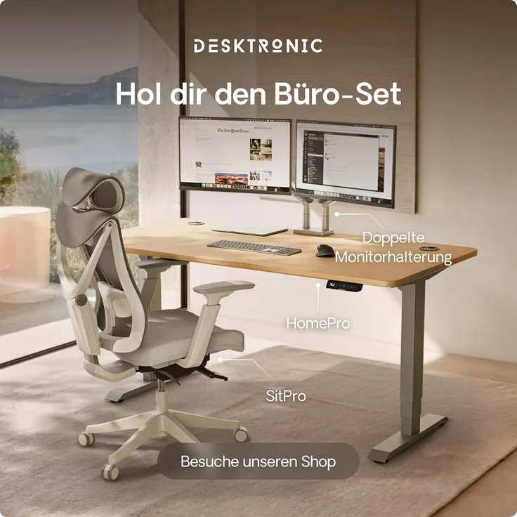 Höhenverstellbarer Schreibtisch - Höhenverstellbar Elektrisch mit Flüsterleisem Dual-Motor & Touchscreen - Hohe Tragfähigkeit - Stehtisch von Desktronic, Grau + Eiche, 180x80 cm – Bild 9