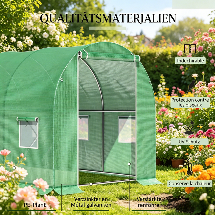 Wohnora-Gewächshaus im Freien mit Reißverschluss Roll-up Tür,Großer Garten Gewächshaus,Hinterhof Gewächshaus,H 198cm x T 298cm x B 196cm,Grün