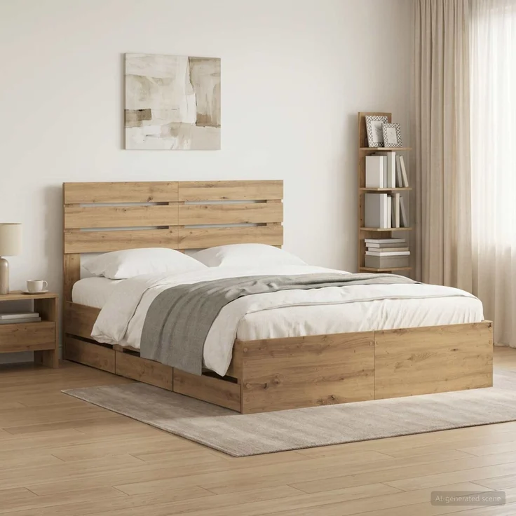 vidaXL Bed Frame with Storage and Headboard Artisan Oak 120 x 200 cm 3445805 – Bild 1