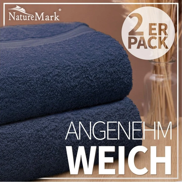 NatureMark Duschtücher 2er-Set Frottier Duschtücher 70x140cm, 100% Baumwolle (2-St), Premium Qualität, DUSCHTUCH, Dusch-Handtuch, 70x140cm, Navy blau – Bild 2