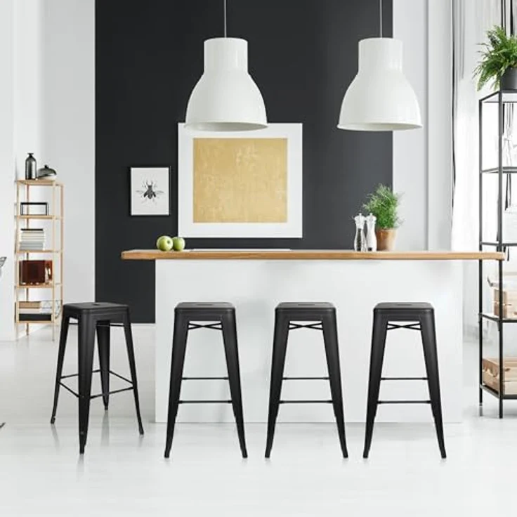 MID.YOU Barhocker Schwarz, Metall, stapelbar und abwischbar, 44x77x44 cm, Esszimmer Barmöbel – Bild 2