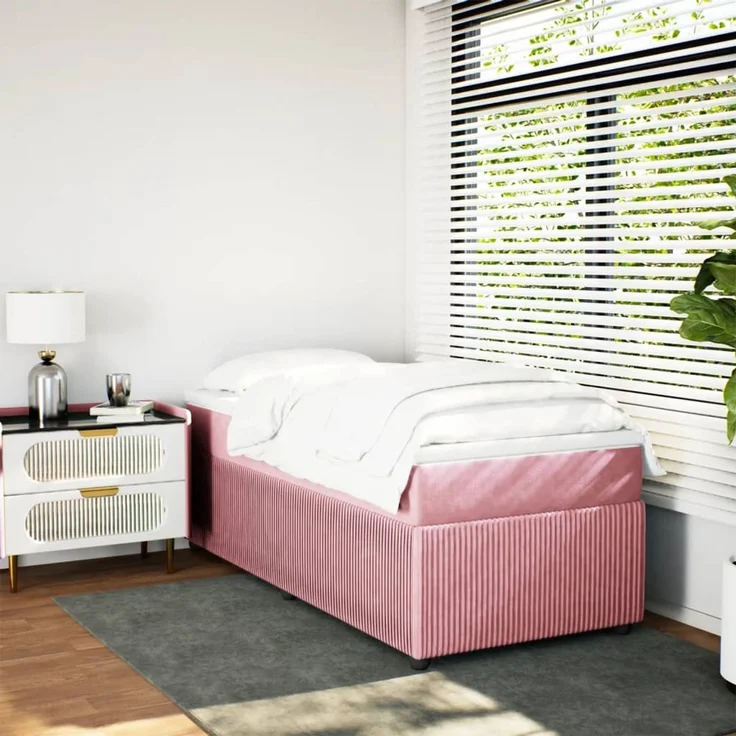 vidaXL Boxspringbett mit Matratze Rosa 90x200 cm Samt 3285619 – Bild 3