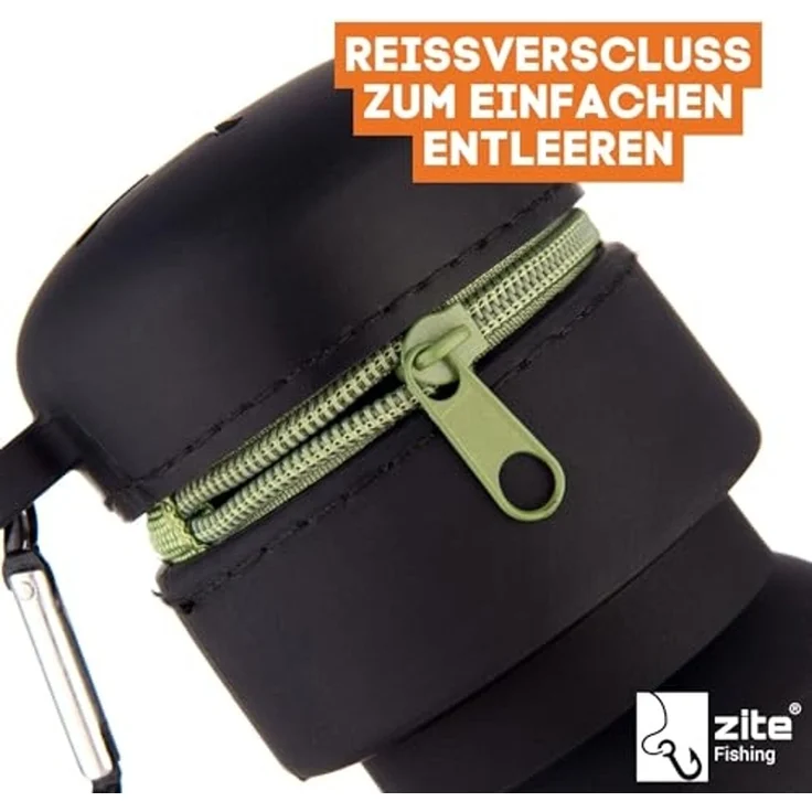 Zite Mülleimer Faltbar mit Karabiner aus Silikon Schwarz 8,5–12 cm Angeln & Outdoor, Durchstichsicher – Bild 2