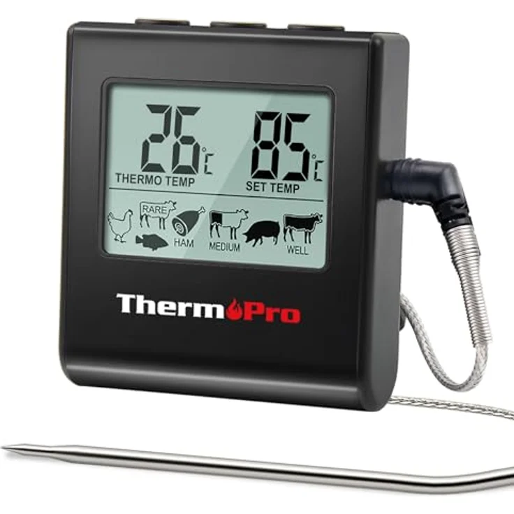 ThermoPro TP16 Fleischthermometer Grillthermometer digital Bratenthermometer Ofenthermometer Thermometer Küchen mit Timer für BBQ, Grill, Smoker Schwarz – Bild 2
