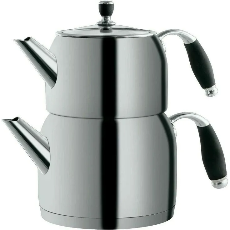 MULEX Teekessel Caydanlik Takimi 18/10 Edelstahl Teekocher Teekannen 1 L / 2 L Set Teekessel Silber MX02